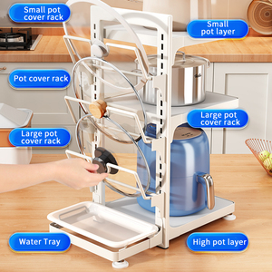 Kitchen Adjustable Metal Pot Organizer Racks Round Multifunctional Mobile <strong>air</strong> <strong>Fryer</strong> Storage Rack Cover Lid Drain Organizer <strong>Shelf</strong> - Product Image 6