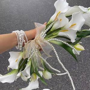 Ramo de Novia de Lirios Calla con Perlas de Lujo LANJO, Ramo Artificial para Fotos de Boda y para la Novia - Product Image 3