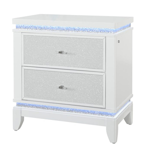 Adalid White Nightstand With Crystal Accents <b>Storage</b> <b>Drawers</b> - Product Image 3