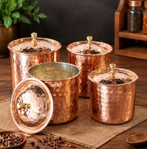 1 pcs Handcrafted Copper Spice <b>Storage</b> <b>Containers</b> With Lids Vintage Airtight Kitchen Canisters Cylinder Shape <b>Stackable</b> Design - Product Image 6