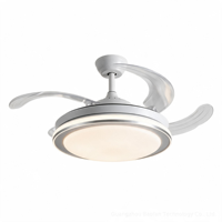 Ventilateur de plafond LED moderne en métal avec télécommande, 6 vitesses, 4 pales, 3 couleurs changeantes, CRI 97, silencieux 29 dB, moteur AC, intensité variable, pour chambre et salon