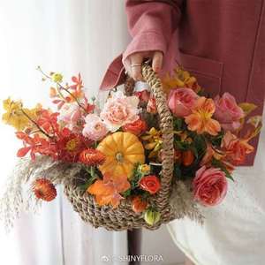 Cestas de flores hechas de ratán, paja o sauce; arreglos florales hechos a mano; flores frescas; cestas de sandía; bambú - Product Image 3