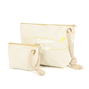 Bileklik Saplı Taşınabilir Pamuklu Kanvas Kozmetik Çantası Makyaj ve Yıkama Çantası Yüksek Kaliteli Yazlık Plaj Fermuarlı Çantası Logolu Özel Üretim - Product Image 1