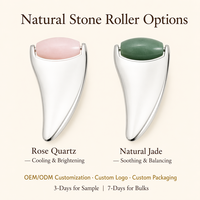 OEM Rouleau de massage facial et corporel 2-en-1 en quartz rose et jade, outil de massage facial, rouleau de massage en jade et Gua Sha en métal