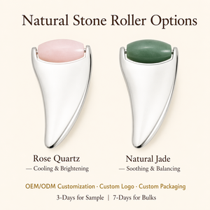 OEM <span class=keywords><strong>Rouleau</strong></span> de massage facial et corporel 2-en-1 en <span class=keywords><strong>quartz</strong></span> rose et <span class=keywords><strong>jade</strong></span>, outil de massage facial, <span class=keywords><strong>rouleau</strong></span> de massage en <span class=keywords><strong>jade</strong></span> et Gua Sha en métal - Product Image 4