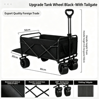 Chariot pliable, chariot utilitaire pliable avec quatre roues, poignée de traction, poches de rangement latérales pour le camping, le jardin et les activités de plein air