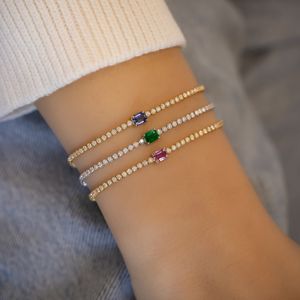 18k Gold Diamond Tennis <b>Bracelet</b>: Emerald, Sapphire or <b>Ruby</b> Center - Product Image 3