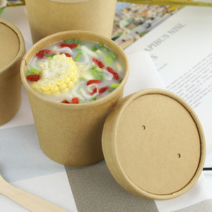 Gobelets et bols à soupe jetables en papier kraft biodégradable de qualité alimentaire avec couvercles en PP pour restaurants, plats à emporter, salades, collations et soupes - Product Image 2