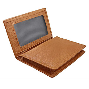 Porte-cartes de visite en cuir véritable, portefeuille mince à double pli avec fenêtre transparente, étui compact pour cartes de crédit pour hommes et femmes - Product Image 1
