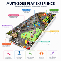 Équipement de terrain de jeu intérieur pour enfants avec piscine à balles sur le thème du carnaval, toboggan triple tube, carrousel, zone de jeux et structure d'escalade