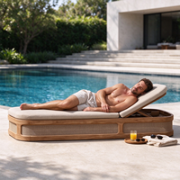 Ensemble de canapé et table basse d'extérieur en rotin avec structure en teck imperméable, mobilier de jardin moderne et de loisirs pour hôtels et villas