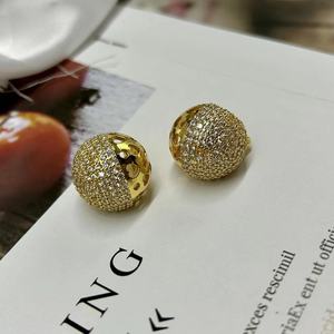 Golden <b>Sphere</b> Stud Earrings Micro Set Zircon Zinc Alloy Party Fashion Jewelry - Product Image 1