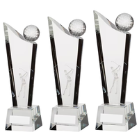 Trophée de golf en cristal de verre transparent gravé au laser K9, poli, avec base verte