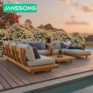 Meubles de jardin en <span class=keywords><strong>bois</strong></span> de teck Ensemble de canapés de jardin avec <span class=keywords><strong>terrasse</strong></span> d'hôtel moderne Combinaison de canapés en forme de L avec table basse - Product Image 1
