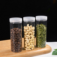 Pot de stockage en plastique PET transparent de qualité alimentaire avec couvercle à vis, pour l'emballage des herbes, du thé, des grains de café, des noix de macadamia et plus encore