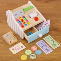 Caisse enregistreuse en bois UBM pour enfants avec calculatrice, scanner, lecteur de cartes de crédit, monnaie factice et pièces de monnaie – Jouet de magasin d'imitation éducatif – Fabrication OEM – 3 ans et plus
