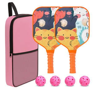 ชุดไม้ตีพิคเคิลบอลไฟเบอร์กลาสสีชมพูพร้อมกระเป๋าพกพาสำหรับเด็กผู้หญิงเพื่อความบันเทิงเล่นกลางแจ้งรวมลูกบอล 4 ลูก - Product Image 4