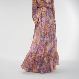 Ensemble deux pièces OEM pour femmes, col mandarin, manches longues, imprimé floral, robe longue en mousseline de soie pour femmes - Product Image 5