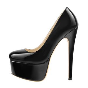 Xinzirain tùy chỉnh bằng sáng chế da rounde Toe nền tảng màu đen Stiletto cao gót máy bơm - Product Image 1