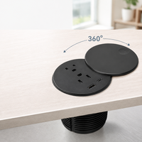 Stopkontak Meja Bundar Standar AS 80mm, 2 Stopkontak AC, 2 Port USB/Tersembunyi di Meja, IP56 NFC