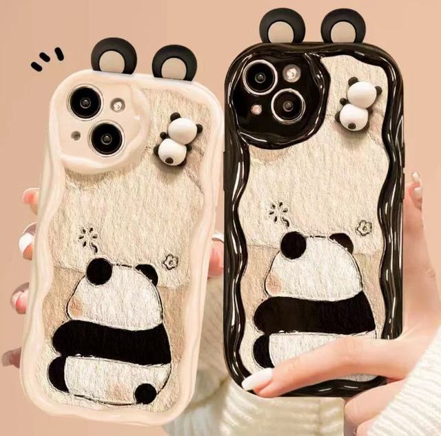 New Design Cute Three-dimensional Black and White Panda Doll Silicone Softshell Phone case for Iphone15 Pro 14 13 12 11 Xs Xr