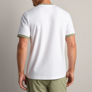 Camiseta de LICRA de algodón de verano para hombre, informal, elástica, para deportes al aire libre, trotar, patrón sólido, liso, teñido, Color en blanco, puño a juego - Product Image 4