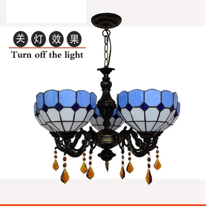Tiffany Baroque Style Chandelier Light Blue Stained <strong>Glass</strong> <strong>LampShade</strong> 5 Lights <strong>Pendant</strong> Light for Living Room Bedroom Hotel - Product Image 5