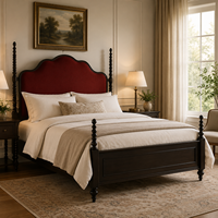 Italienisches Vintage-Bettgestell aus Massivholz mit Gepolstertem Kopfteil Luxuriöses Klassisches Schlafzimmermöbel Anpassbares Bett im Antiken Stil