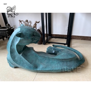 Arte moderna metallo astratto geometrico <span class=keywords><strong>animale</strong></span> sdraiato <span class=keywords><strong>pantera</strong></span> scultura a grandezza naturale giardino bronzo leopardo statua in vendita - Product Image 3