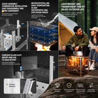 Brasero de camping et pique-nique populaire en acier inoxydable 201, vision panoramique, portable, sans fumée, pour bois de chauffage, manuel, pour 3-5 personnes