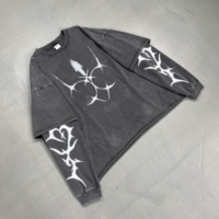 Youmi Custom OEM Manches longues côtelées tricotées à double épaisseur, DTG, délavées à l'acide, style Hip-hop Vintage, 345 GSM, 100% Coton, Y2k