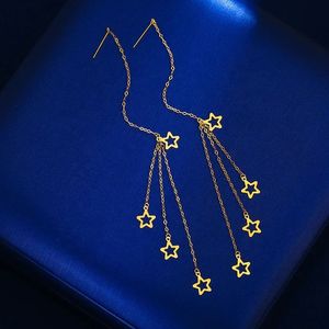 Boucles d'oreilles pendantes étoile en or massif 18 carats (Au750) pour femmes et jeunes filles, marque Xinfly, vente en gros, bijoux fins - Product Image 3