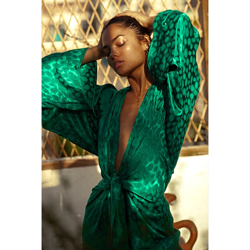 green kimono dress Ulivary Floral Olive Kimono Robe One Size Fits from S to XL / Olive Green / With Eyemask +$25 main image 1