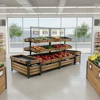 Op maat gemaakte multifunctionele supermarkt rek voor vers fruit en groenten, hout & metaal, eenvoudige installatie, vrijstaand