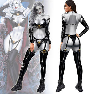 جمبسوت نسائي جذاب لتمثيل الشخصيات يناسب حفلات الهالوين مطبوع رقمياً على شكل جمجمة لعرض الأدوار في الأفلام - Product Image 4