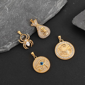 Ciondoli di Lusso Hip Hop in Acciaio Inossidabile Placcati Oro 18K con Borsa Soldi, Testa di Lupo, Ragno e Zirconia Cubica per Creazione Gioielli - Product Image 3