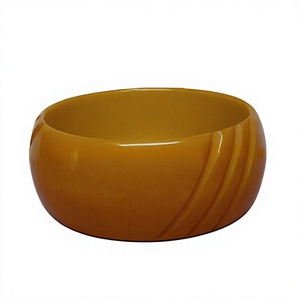 Classic Resin <b>Bangle</b> <b>Bracelet</b> in Mustard Yellow with Smooth Finish and Subtle Groove Design Unisex Fashion Jewelry - Product Image 1