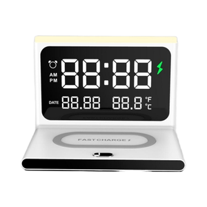 Station d'accueil de charge à <span class=keywords><strong>induction</strong></span> rapide 15W lumière LED thermomètre de temps numérique intelligent réveil téléphone portable <span class=keywords><strong>chargeur</strong></span> sans fil - Product Image 3