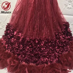 3d Rose Wedding Fabric Tulle Lace Soft Bridal Dress Plume Lace Fabric With Sequin