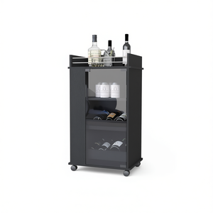 Carrello bar Lusk con anta in vetro e ruote, mobile bar moderno in metallo per uso domestico - Product Image 1