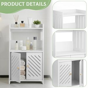 Armoire de sol pour salle de bain, armoire de rangement pour salle de bain à 3 niveaux, armoire de sol blanche, organisateur autoportant avec porte et étagère - Product Image 6