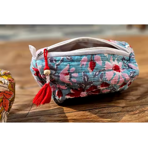 Custom Printed Handmade Cotton Quilted <b>Makeup</b> <b>Bag</b> <b>Large</b> Size with Zipper Closure Fashion Rajasthan Christmas Gift for Her - Product Image 1