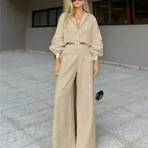 Conjuntos de Lino de Nueva Llegada para Mujer, 2 Piezas, Traje Casual de Cintura Alta a la Moda - Product Image 1
