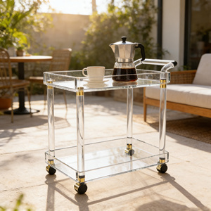 Luxe moderne acryl roestvrijstalen 4-wiel duurzame milieuvriendelijke hotel serveerwagen transparante dranken thuisbar buiten - Product Image 1