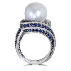 Anello Cocktail T0775 in Argento 925 con Perla di Acqua Salata e Gemme Blu, Gioiello Raffinato da Donna per Matrimonio - Product Image 6