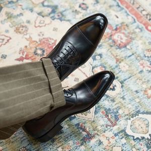 Zapatos Oxford de Cuero Genuino para Hombre - Zapatos Formales de Negocios con Triple Suela, Negros, que Aumentan la Estatura - Product Image 2