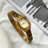 Reloj de Pulsera de Cuarzo con Correa de Malla Milanesa con Estampado de Leopardo, Cuadrado Pequeño, con Incrustaciones de Diamantes Retro, de Acero Inoxidable, Resistente al Agua 30M