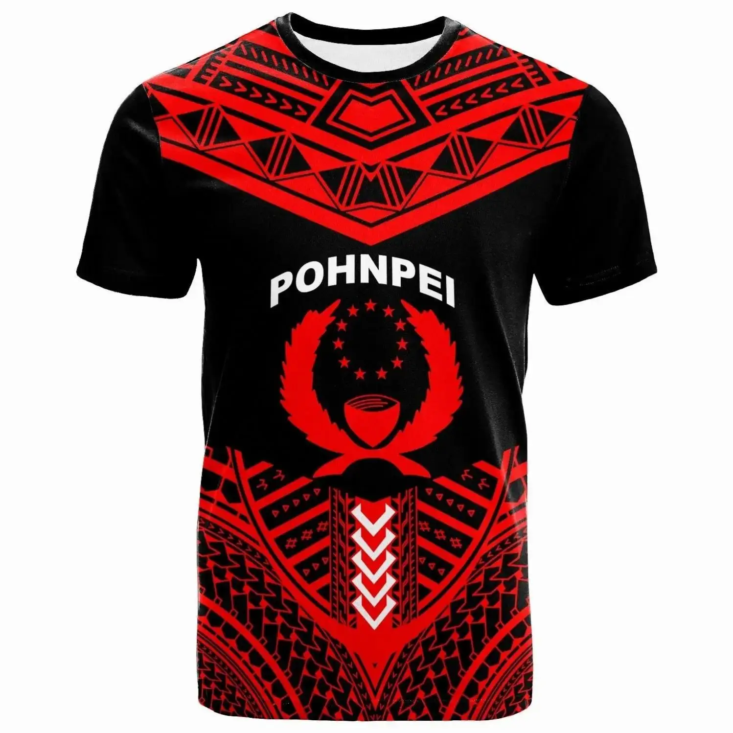 เสื้อยืดลายชนเผ่า polynesian Pohnpei เสื้อยืดออกแบบโลโก้ที่กำหนดเองเสื้อผ้าแฟชั่นลำลองพิมพ์ตามความต้องการของชายหาดแขนสั้น