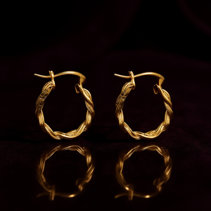 E841 Gold <b>Hoop</b> <b>Earrings</b> Classic Twisted Design Unisex Everyday Wear <b>Fine</b> Jewelry - Product Image 2