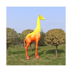 Grande arte ao ar livre moderna escultura resina girafa estátua fibra de vidro colorido girafa